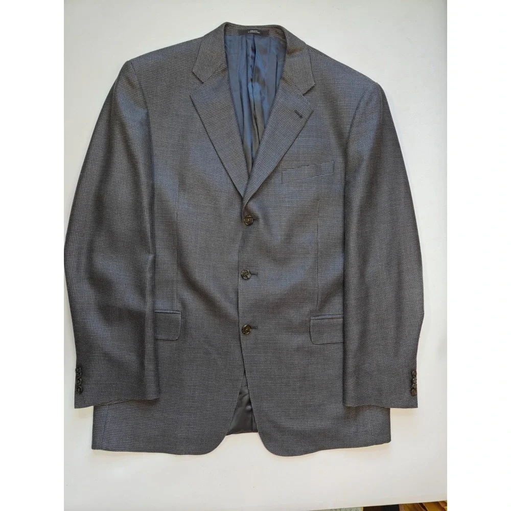 Joseph Abboud Mens Sports Coat 44L Blue Beige Geometric 3 Button Made in USA